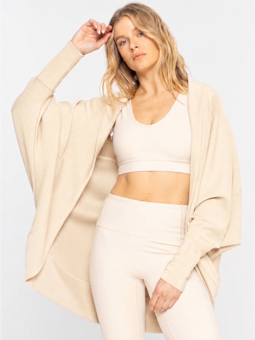 Mono B Creamy Beige Open Front Cocoon Cardigan Wrap
